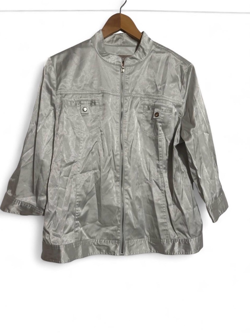 Chico's Metallic Silver Zip-Front Jacket - Picture 2 of 5